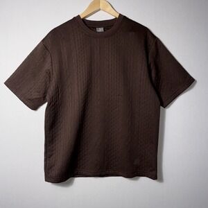 Saints Studio Mens Chocolate Brown Cable Knit Jacquard Short Sleeve Shirt Medium